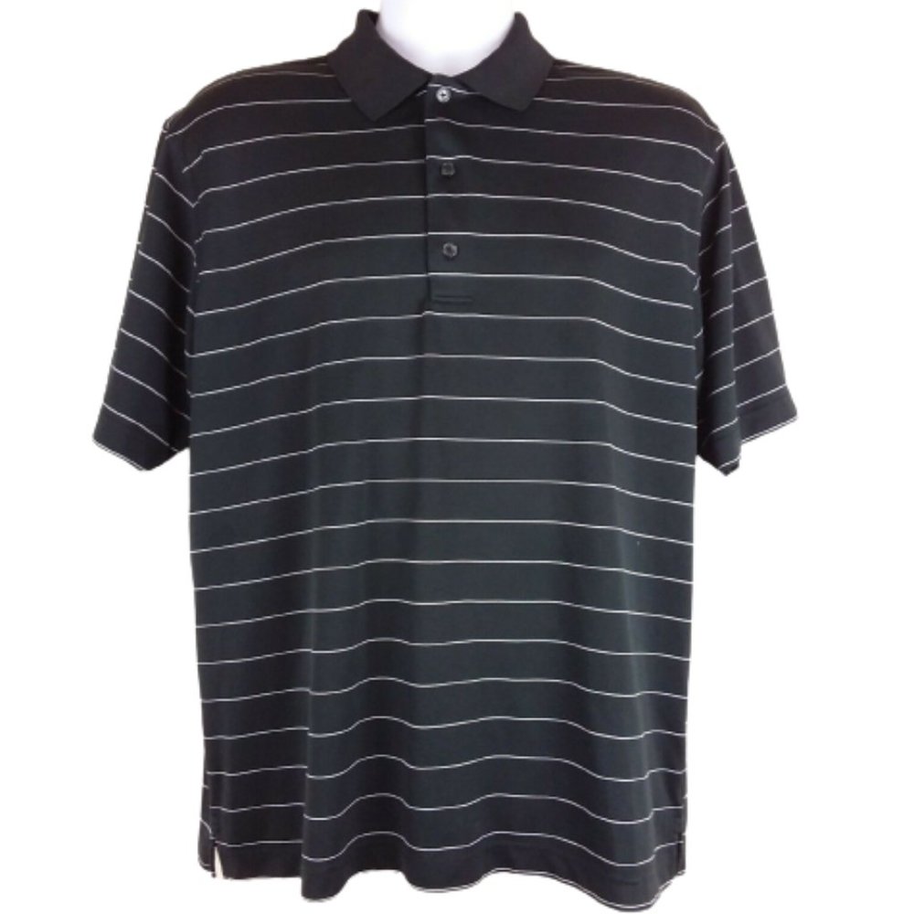 Greg Norman Golf Shirt Polo S/S Black White Stripe